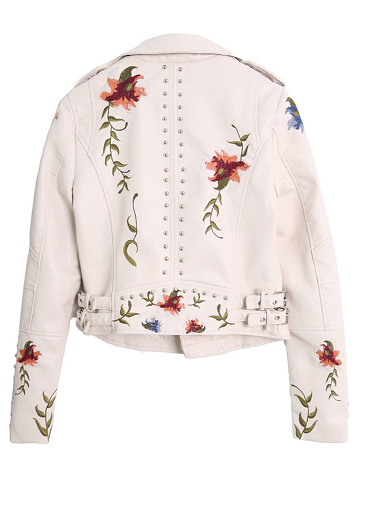 WOMEN'S EMBROIDERED FAUX LEATHER & SUEDE JACKET