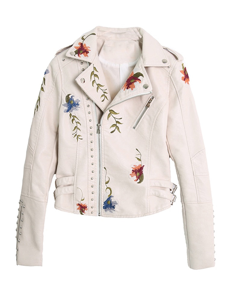 WOMEN'S EMBROIDERED FAUX LEATHER & SUEDE JACKET