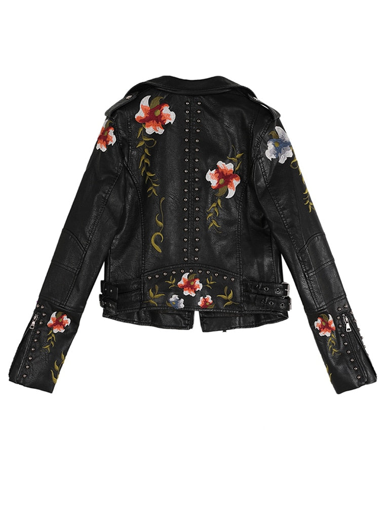 WOMEN'S EMBROIDERED FAUX LEATHER & SUEDE JACKET