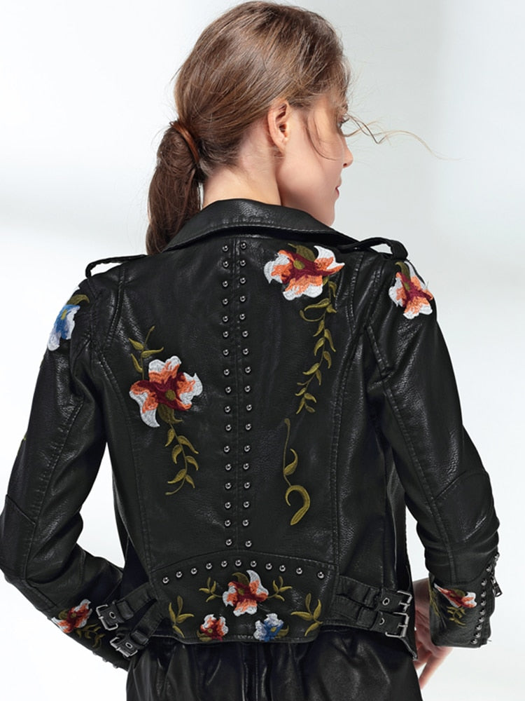 WOMEN'S EMBROIDERED FAUX LEATHER & SUEDE JACKET