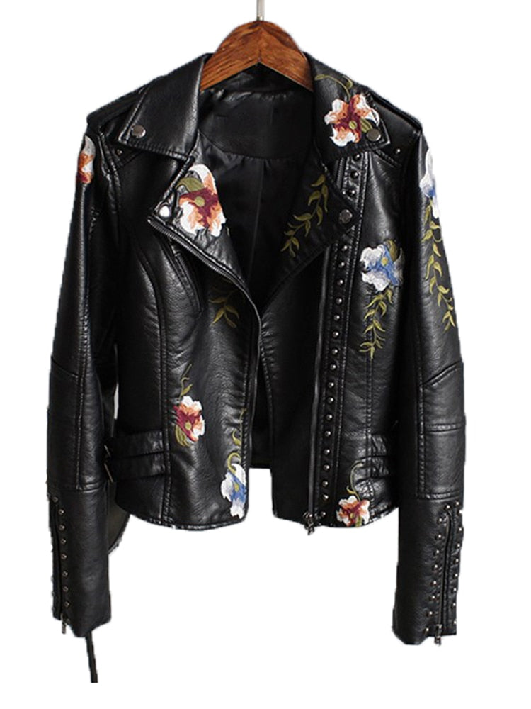 WOMEN'S EMBROIDERED FAUX LEATHER & SUEDE JACKET